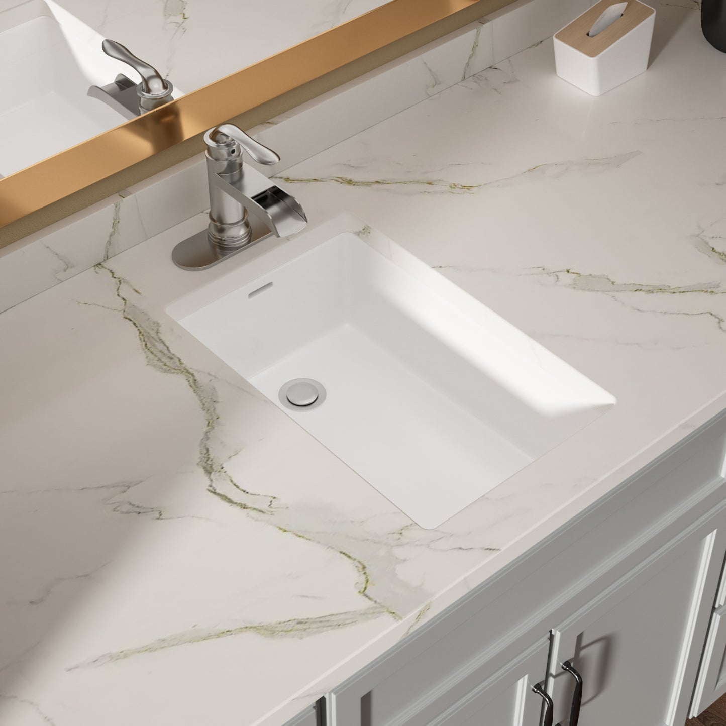 Lordear 13.75" x 20.25" White Ceramic Rectangle Undermount Bathroom Sink with Overflow from Lordear