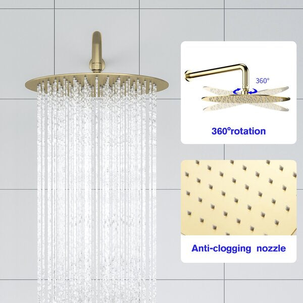 Lordear 10" Stainless Steel Round Gold Shower Head with Valve from Lordear
