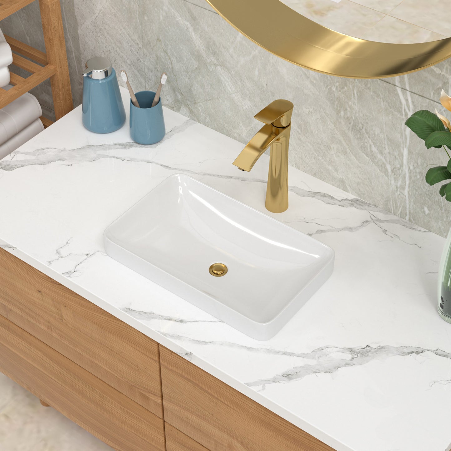 Lordear 19" x 12" White Ceramic Semi Recessed Rectangular Bathroom Sink Bathroom Sink from Lordear