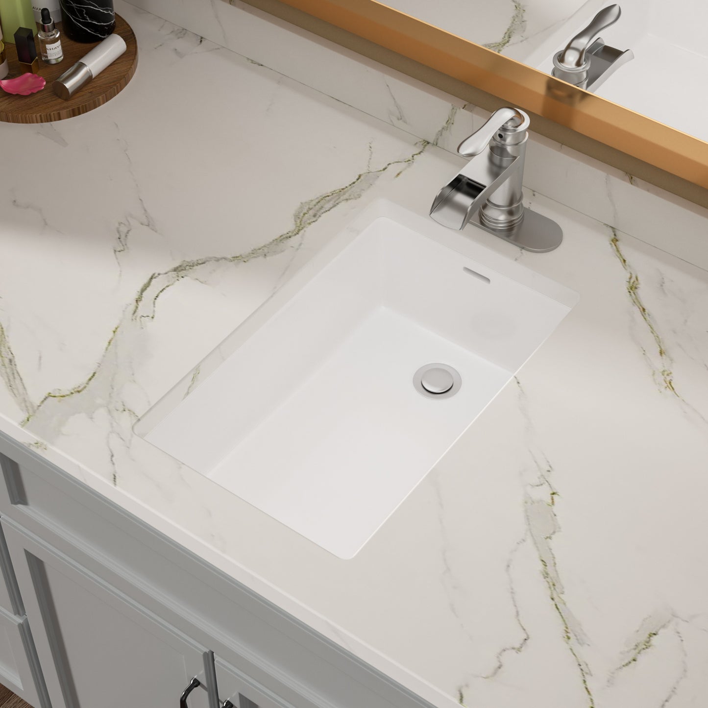 Lordear 13.75" x 20.25" White Ceramic Rectangle Undermount Bathroom Sink with Overflow from Lordear