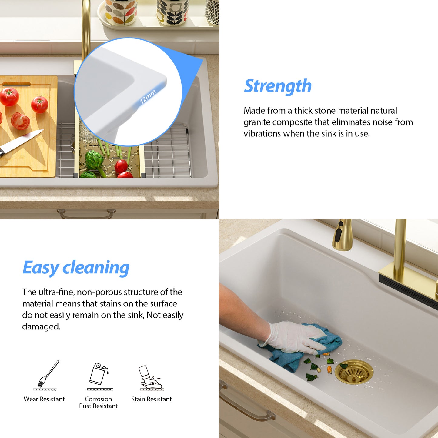 Lordear 33" × 22" Quartz Drop-in Waterfall Single Bowl Workstation Kitchen Sink from Lordear
