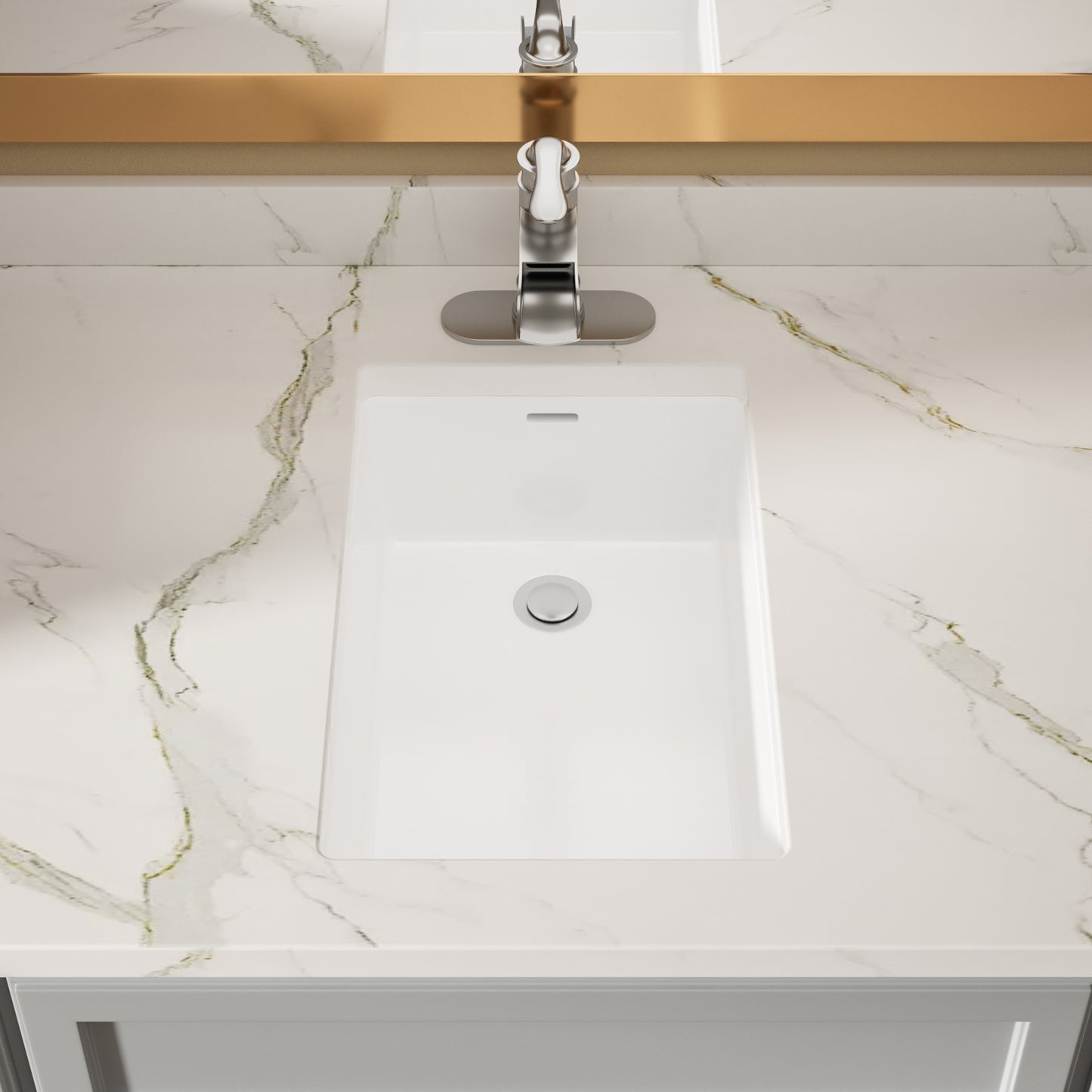 Lordear 13.75" x 20.25" White Ceramic Rectangle Undermount Bathroom Sink with Overflow from Lordear