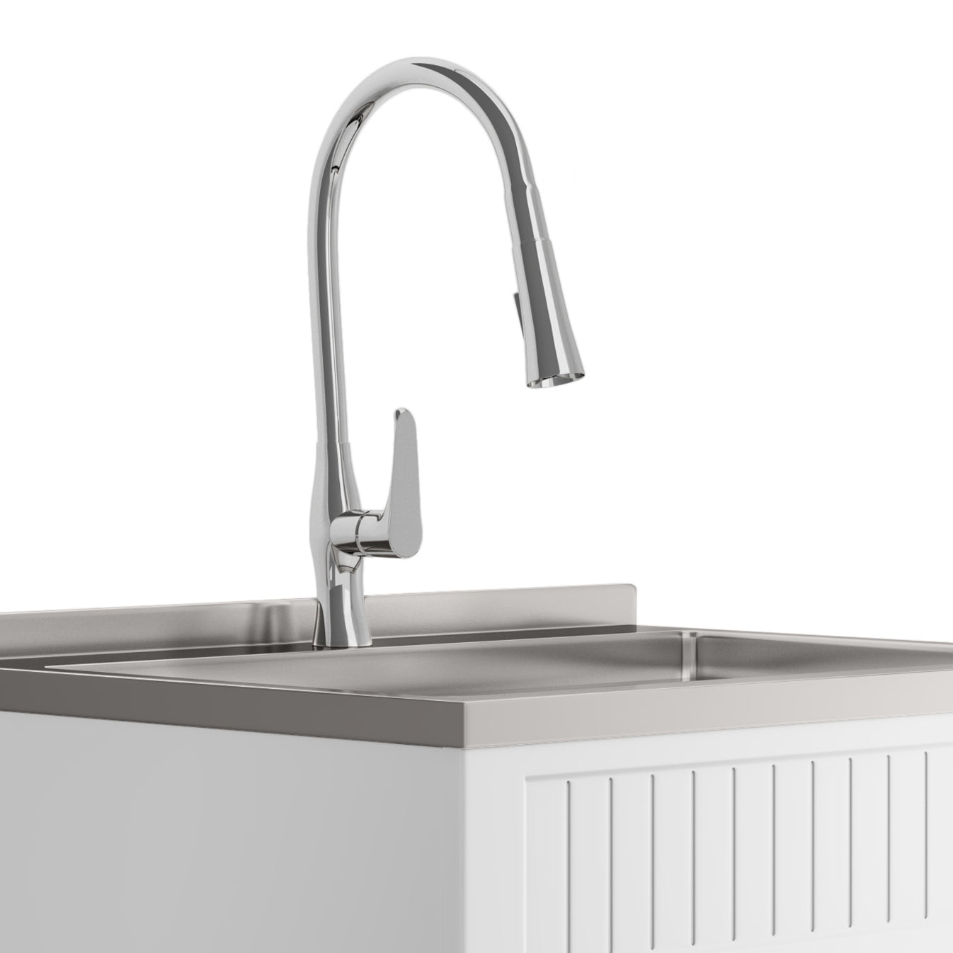 28in Stainless Steel White Laundry Cabinet with Faucet and Sink from Lordear