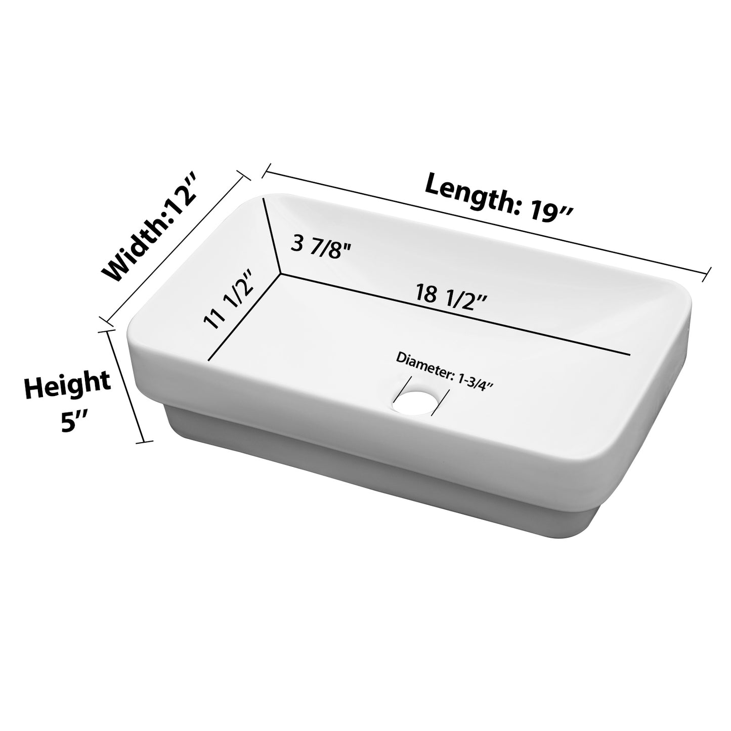 Lordear 19" x 12" White Ceramic Semi Recessed Rectangular Bathroom Sink Bathroom Sink from Lordear