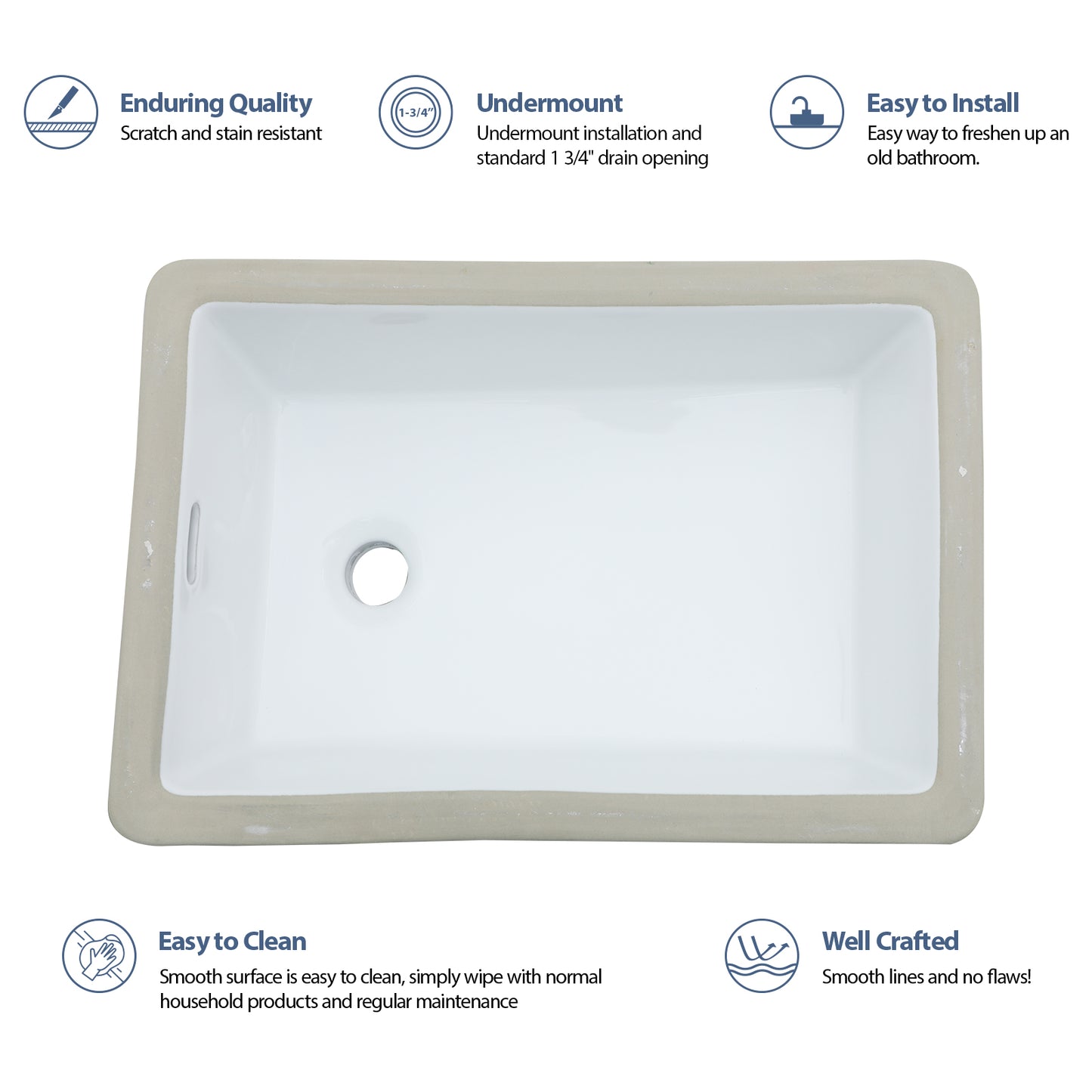 Lordear 13.75" x 20.25" White Ceramic Rectangle Undermount Bathroom Sink with Overflow from Lordear