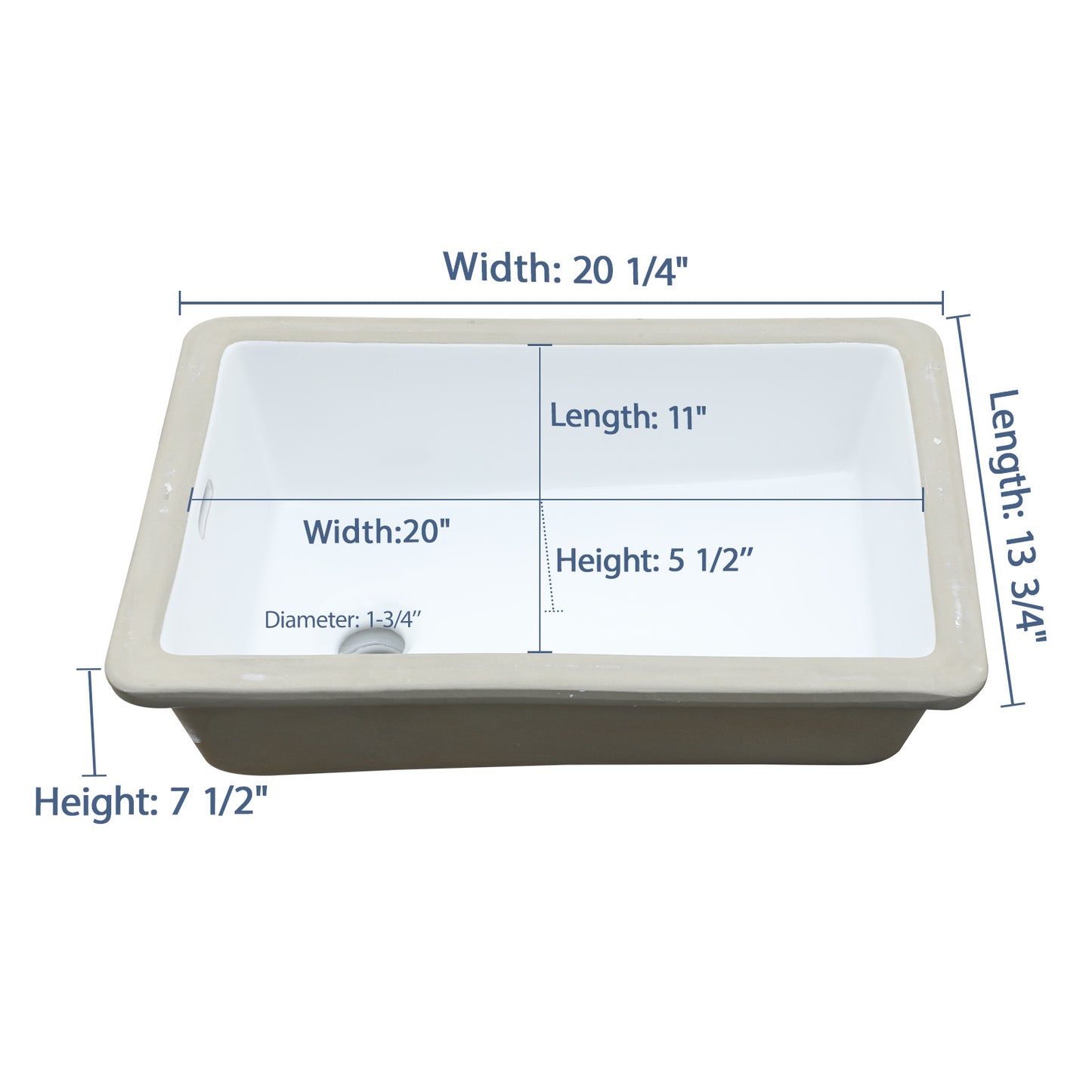 Lordear 13.75" x 20.25" White Ceramic Rectangle Undermount Bathroom Sink with Overflow from Lordear
