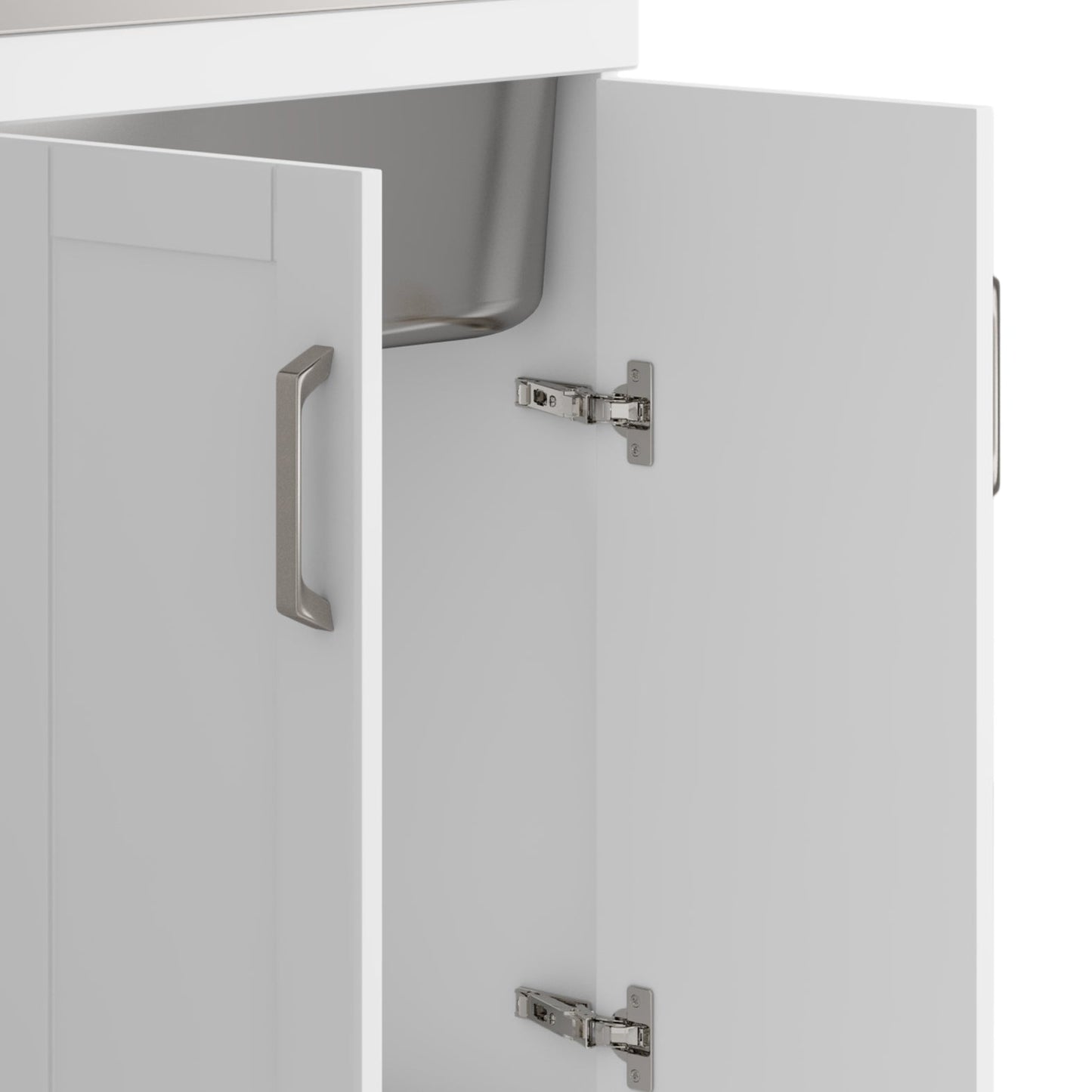 24-inch Wide Stainless Steel All-in-One Utility Laundry Sink & Pure White Cabinet and Pull-Out Faucet from Lordear