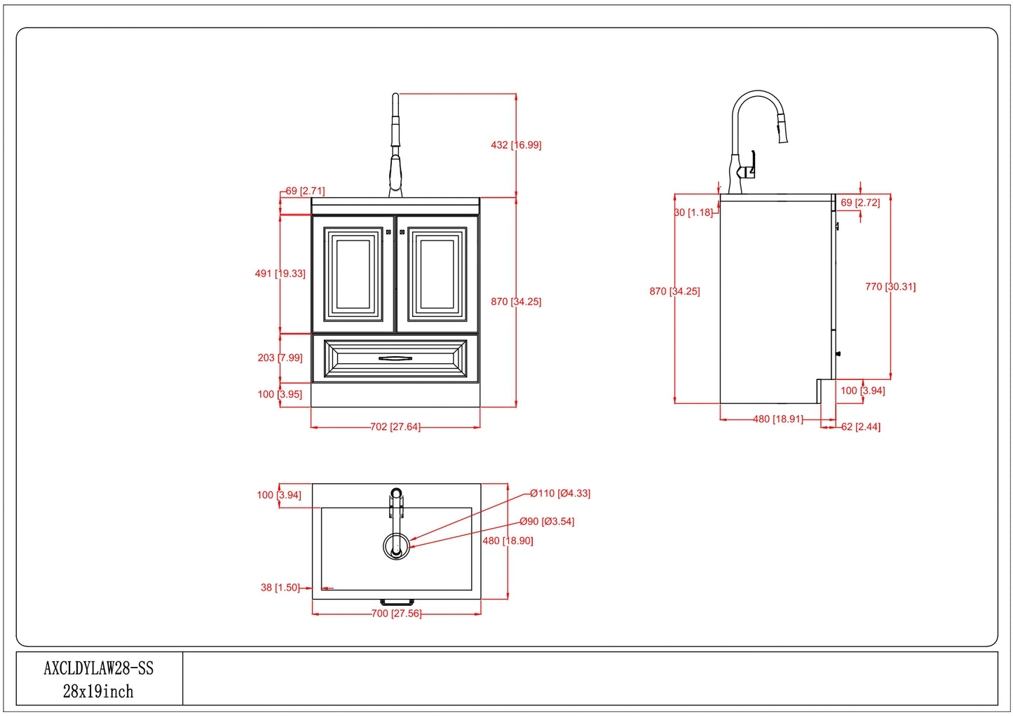 28-inch All-in-One Utility Stainless Steel Sink & Pure White Laundry Cabinet With Brushed Nickel Faucet from Lordear