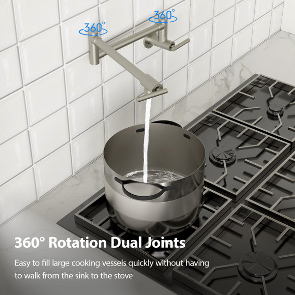 Lordear Stainless Steel Wall Mount Folding Double Joint Swing Arms Kitchen Faucet from Lordear