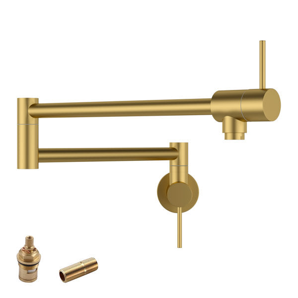 Pot Filler Faucet Kitchen Faucet Folding Stretchable Brass Faucet with Two Handles Wall Mount-Gold Brushed from Lordear