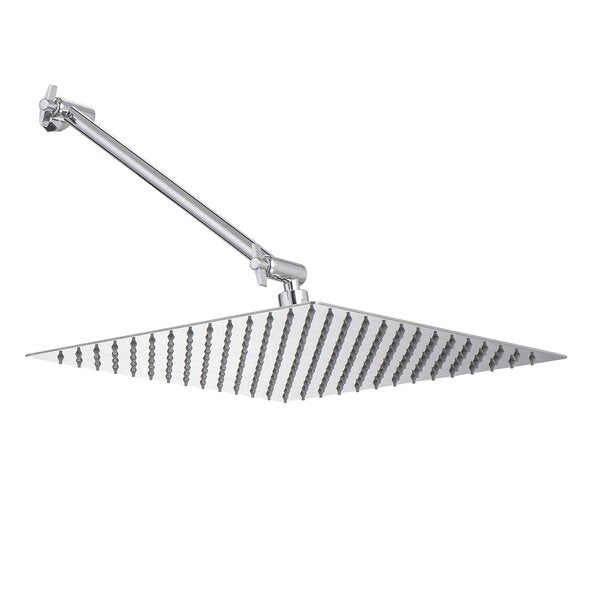 Shower System 12in Square Stainless Steel Rain Fixed Shower Head with Arm-Chrome | Lordear