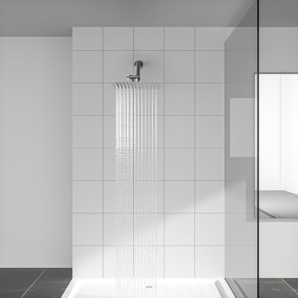 Shower System 12in Square Stainless Steel Rain Fixed Shower Head with Arm-Chrome from Lordear