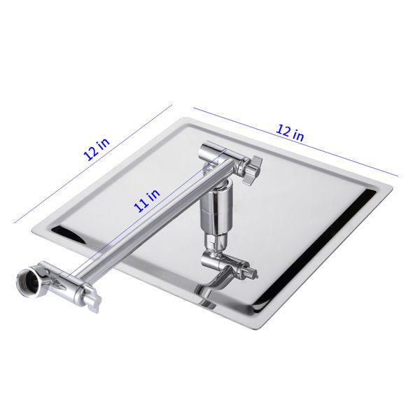 Shower System 12in Square Stainless Steel Rain Fixed Shower Head with Arm-Chrome from Lordear