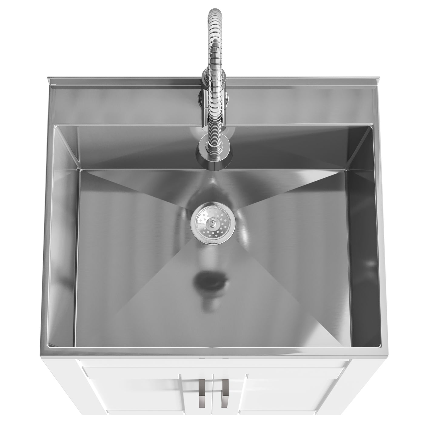 24-inch All-in-One Utility Stainless Steel Sink & Pure White Laundry Cabinet with Chrome Faucet from Lordear