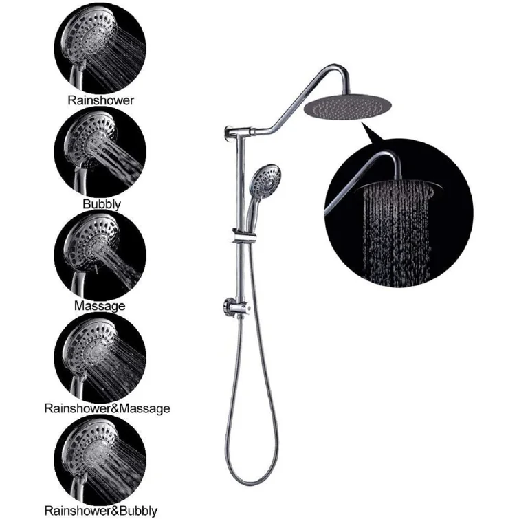 Lordear 10" Stainless steel Wall Mounted Round Rainfall Shower Head with Handheld Shower and Adjustable Slide Bar from Lordear