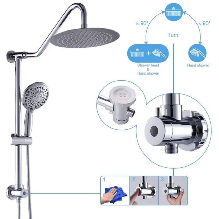 Lordear 10" Stainless steel Wall Mounted Round Rainfall Shower Head with Handheld Shower and Adjustable Slide Bar from Lordear