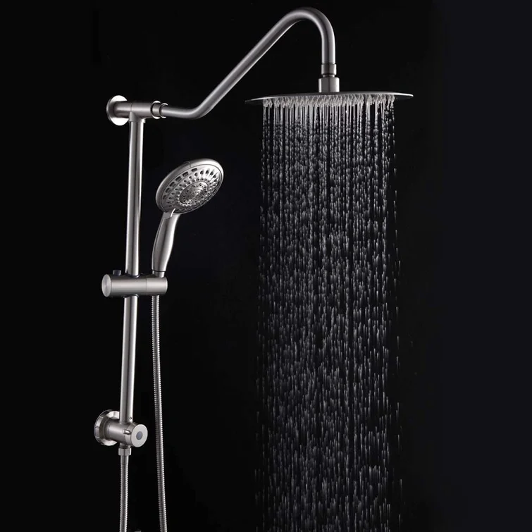 Lordear 10" Stainless steel Wall Mounted Round Rainfall Shower Head with Handheld Shower and Adjustable Slide Bar from Lordear