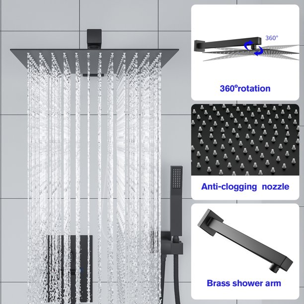 Lordear 10" Stainless Steel Wall Mounted Rainfall Shower Head with Handheld and Waterfall Faucet from Lordear