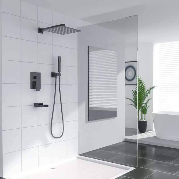 Lordear 10" Stainless Steel Wall Mounted Rainfall Shower Head with Handheld and Waterfall Faucet from Lordear