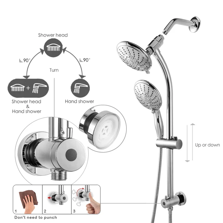 Lordear 5" Stainless Steel Wall Mounted 5-Setting Round Rainfall Shower Head from Lordear