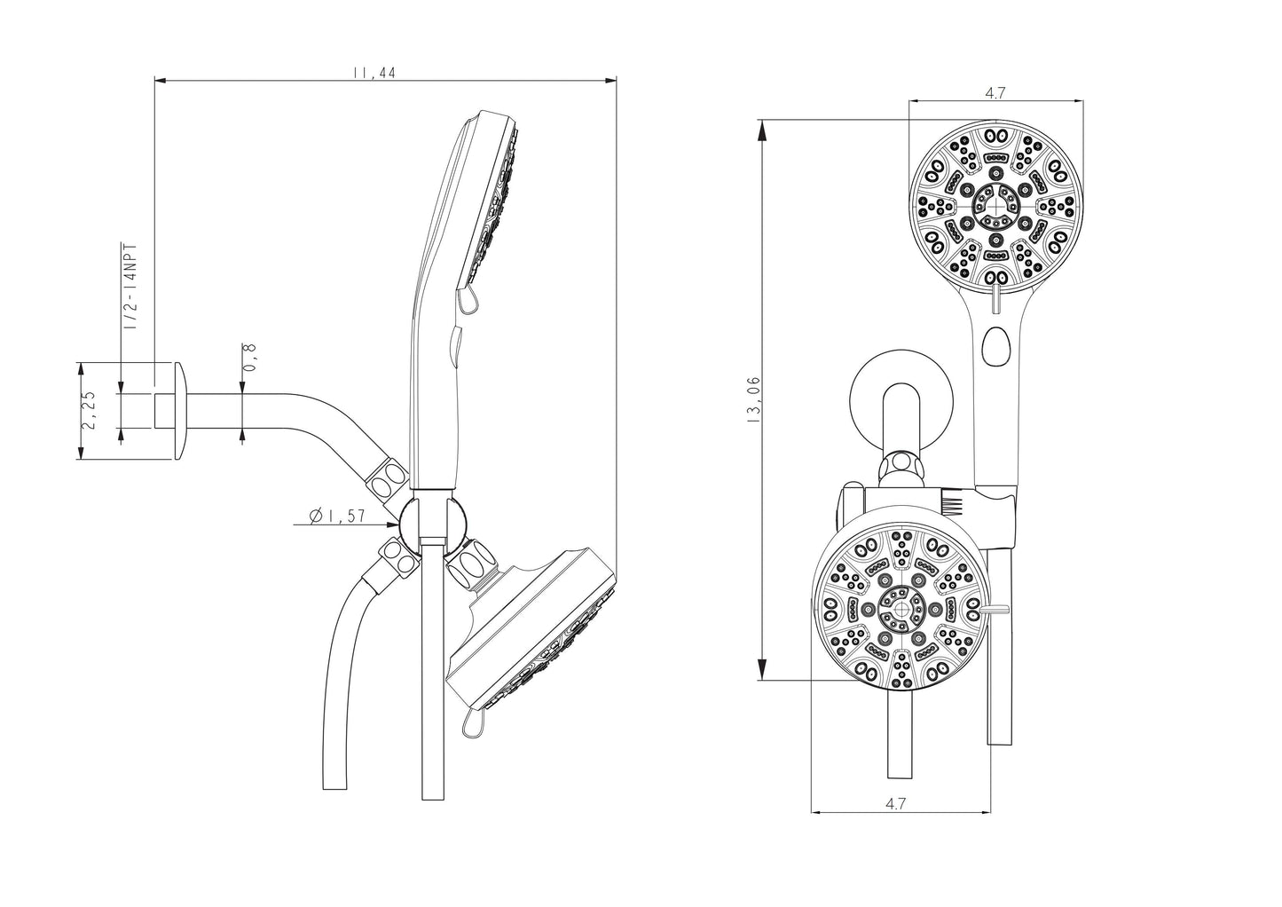 Lordear 5" Stainless Steel Wall Mounted Matte Black Rainfall Round Dual Head Shower Head from Lordear