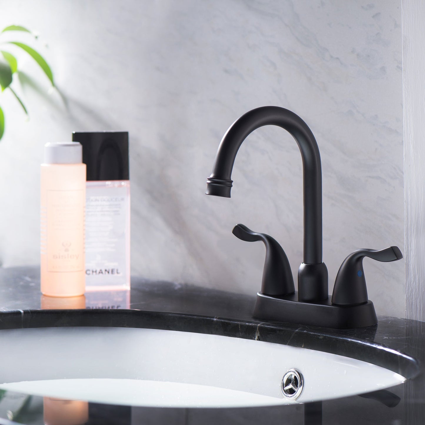 Lordear Brass Black Deck Mount Dual Handle Bathroom Faucet from Lordear