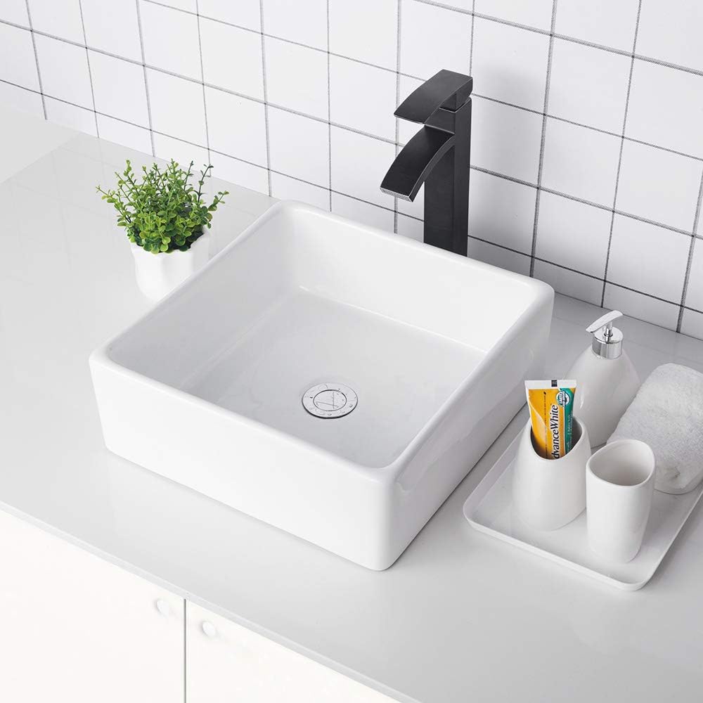 Lordear 15" x 15" White Ceramic Drop-in Square Vessel Bathroom Sink from Lordear