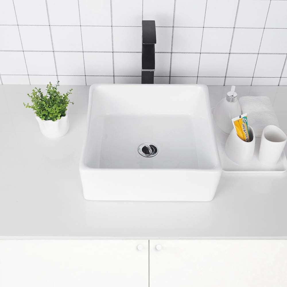 Lordear 15" x 15" White Ceramic Drop-in Square Vessel Bathroom Sink from Lordear