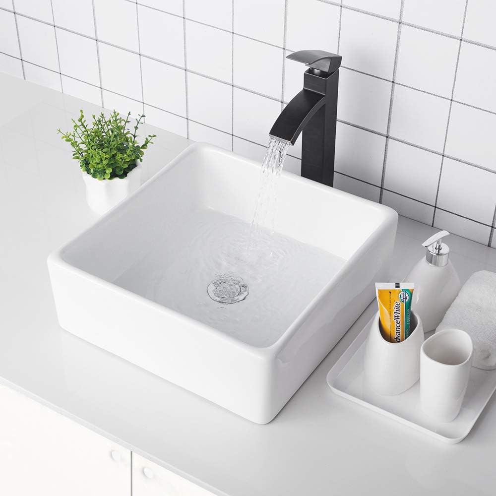Lordear 15" x 15" White Ceramic Drop-in Square Vessel Bathroom Sink from Lordear