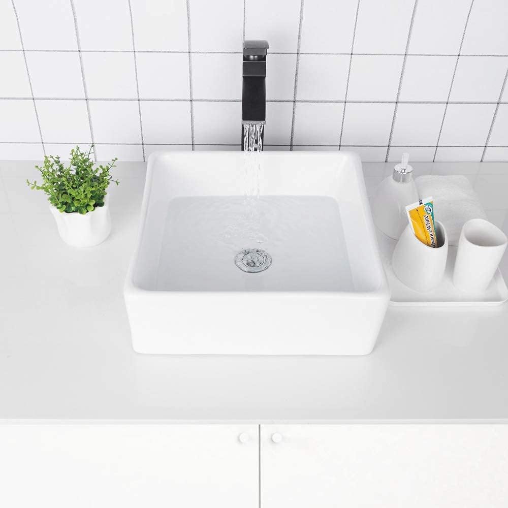 Lordear 15" x 15" White Ceramic Drop-in Square Vessel Bathroom Sink from Lordear