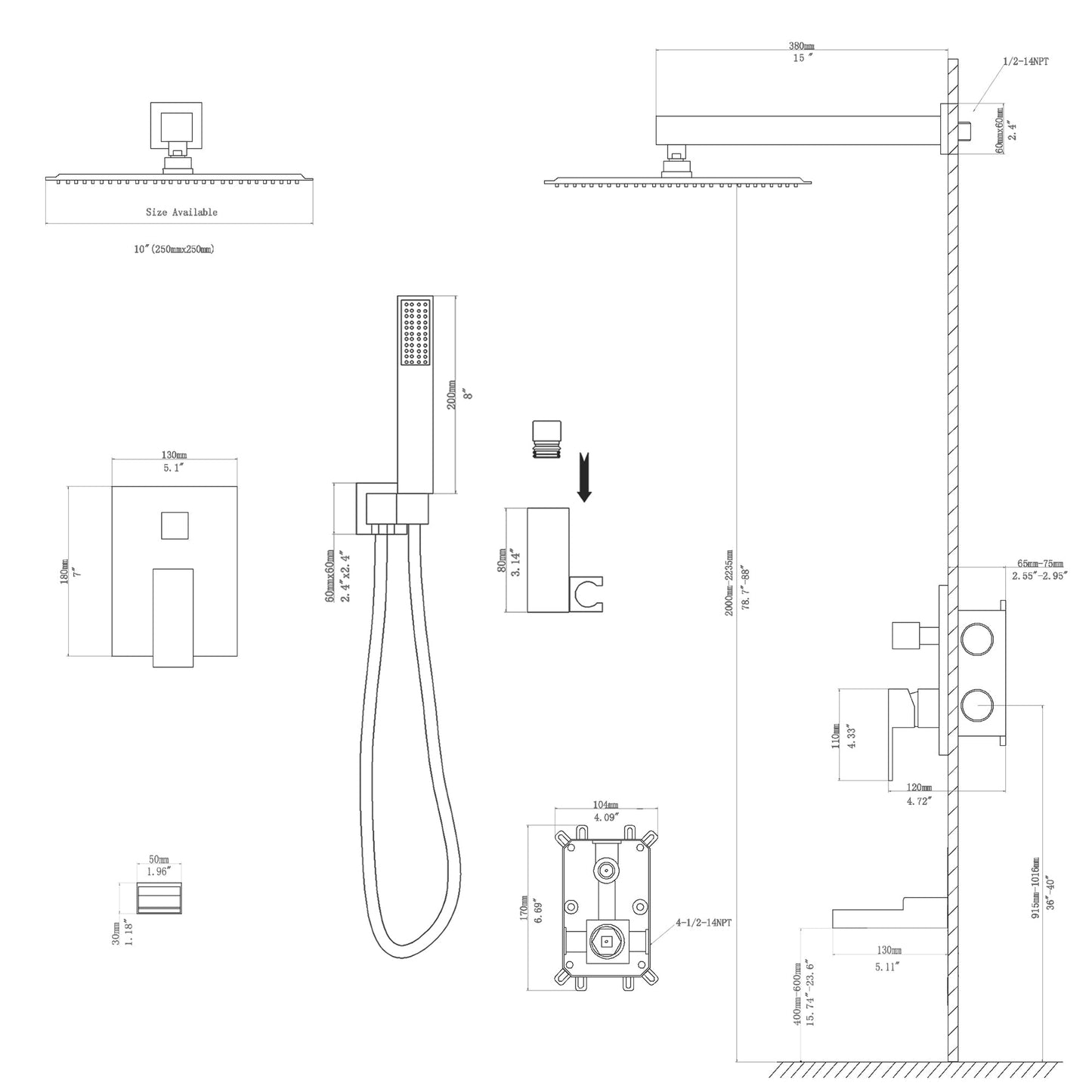 Lordear 10" Stainless Steel Wall Mounted Rainfall Shower Head with Handheld and Waterfall Faucet from Lordear