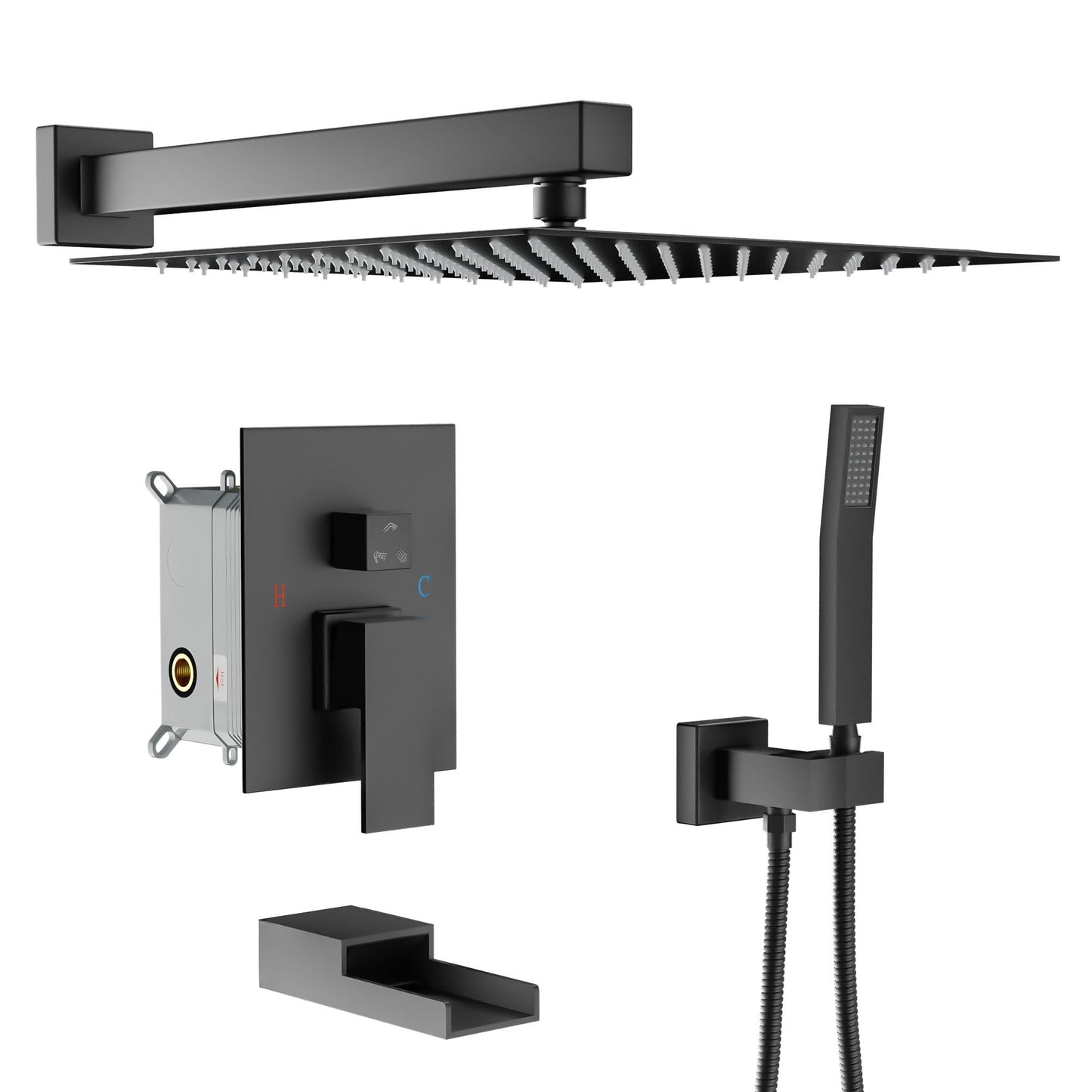 Lordear 10" Stainless Steel Wall Mounted Rainfall Shower Head with Handheld and Waterfall Faucet from Lordear