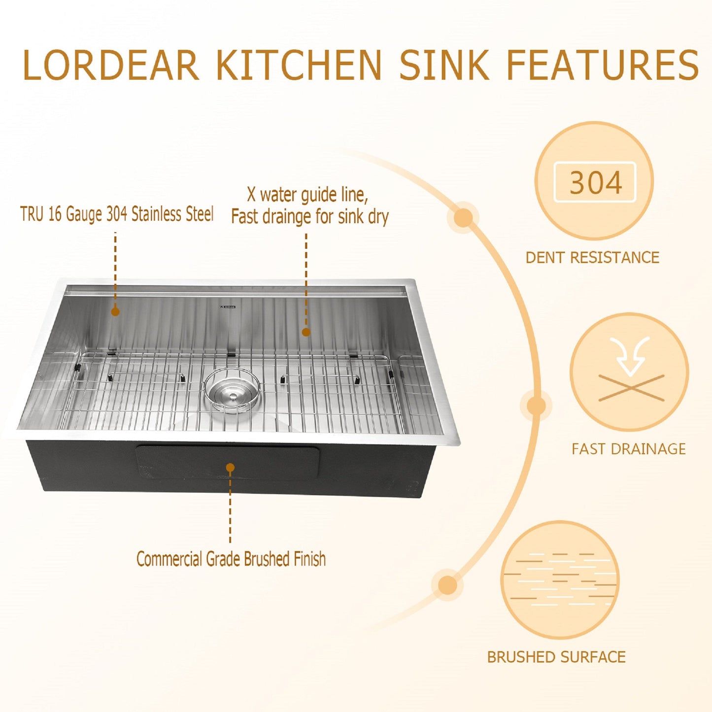 Lordear 30" x 19" Stainless Steel Undermount Workstation Kitchen Sink from Lordear