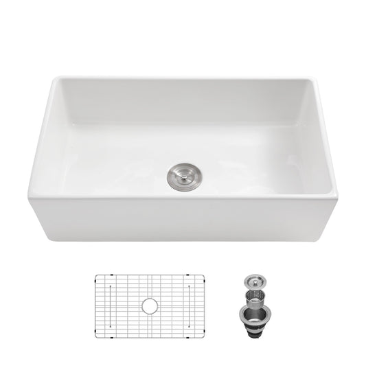 Lordear 30" x 18" White Ceramic Apron Front Farmhouse Kitchen Sink  from Lordear