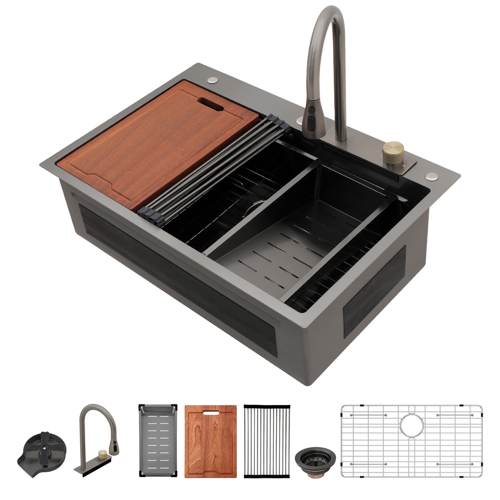 Lordear 33" Stainless Steel Drop In Waterfall Single Bowl Workstation Kitchen Sink  from Lordear