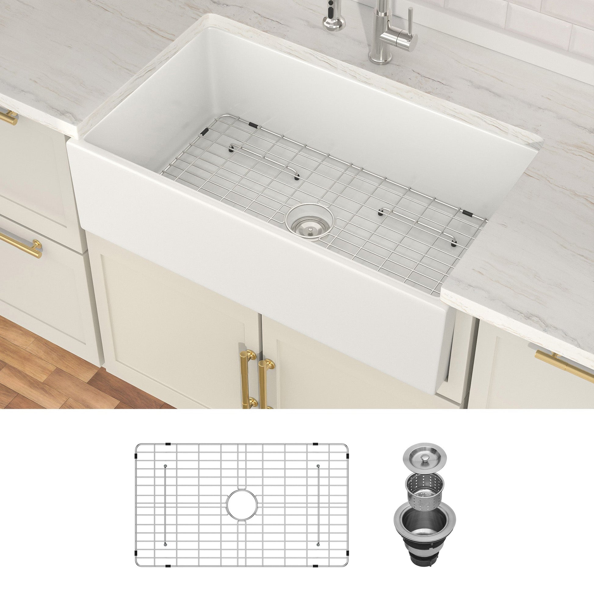 Lordear 30" x 18" White Ceramic Apron Front Farmhouse Kitchen Sink  from Lordear