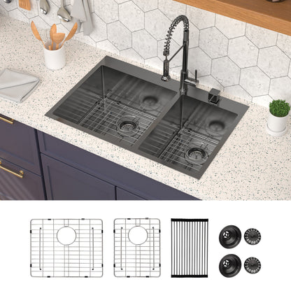 Lordear 33" Stainless Steel Gunmetal Black Double Bowl Drop-in Kitchen Sink  from Lordear
