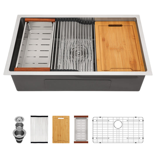Lordear 33" Stainless Steel Z-Shape Undermount Single Bowl Workstation Kitchen Sink  from Lordear