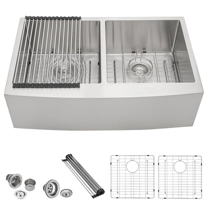 Lordear 33" Stainless Steel Double Bowl Apron Front Farmhouse Kitchen Sink  from Lordear