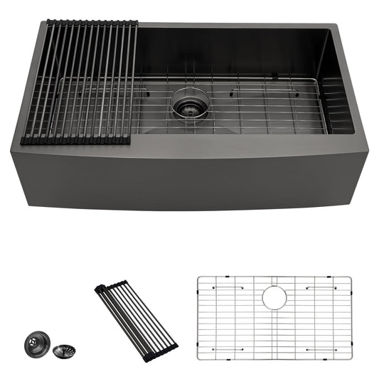 Lordear Stainless Steel Gunmetal Black Single Bowl Farmhouse Kitchen Sink  from Lordear
