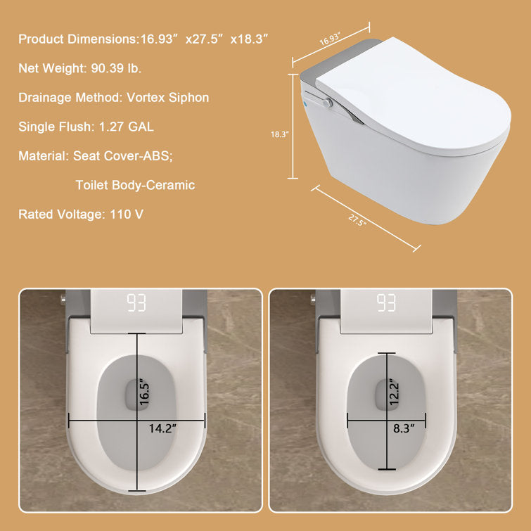 Lordear Smart Toilet with Bidet Wash Auto Sensor Flush Kick Flush Heated Seat Warm Wash  from Lordear