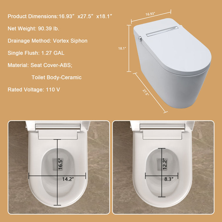 Lordear Smart Bidet Toilet – Auto Flush Heated Seat Night Light – Easy Install One-Piece  from Lordear