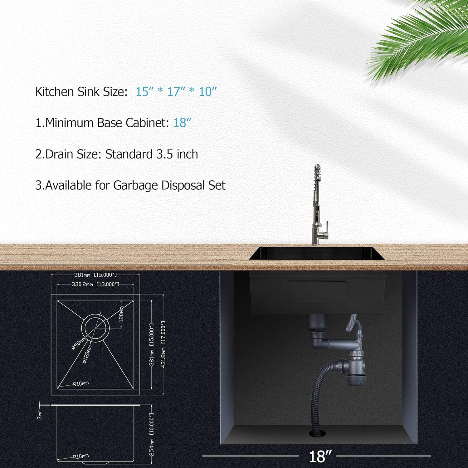 Lordear 15"x17" Stainless Steel Undermount Gunmetal Black Single Bowl Bar Sink  from Lordear