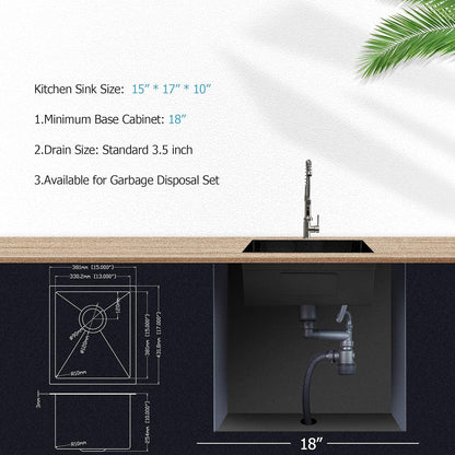 Lordear 15"x17" Stainless Steel Undermount Gunmetal Black Single Bowl Bar Sink  from Lordear