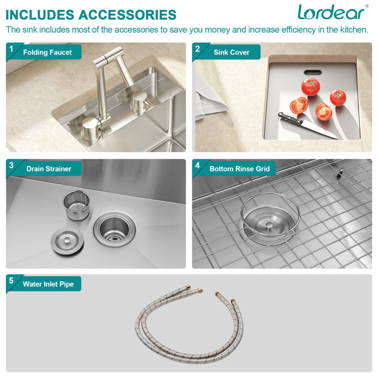 Lordear 15" x 17" Stainless Steel Undermount Single Bowl Workstation Kitchen Sink  from Lordear