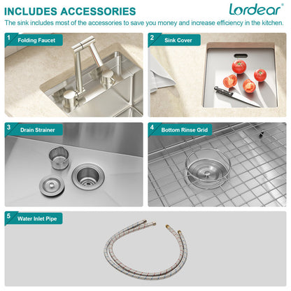 Lordear 15" x 17" Stainless Steel Undermount Single Bowl Workstation Kitchen Sink  from Lordear