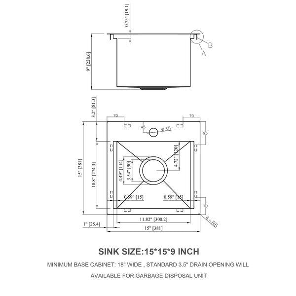 Lordear 15" x 15" Stainless Steel Topmount Workstation Bar Sink  from Lordear
