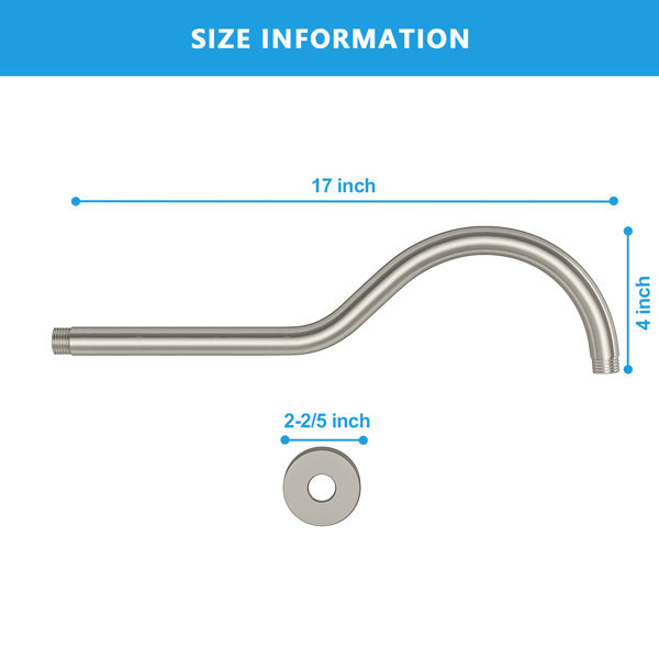 Lordear 17" Brass S-Shape Rainfall Shower Head Extender Arm  from Lordear