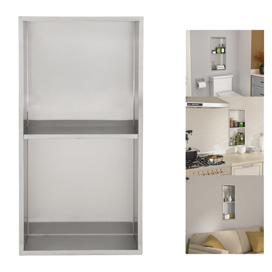 Lordear 12" W x 24" H Stainless Steel Built-in Double Shelf Bathroom Niche  from Lordear