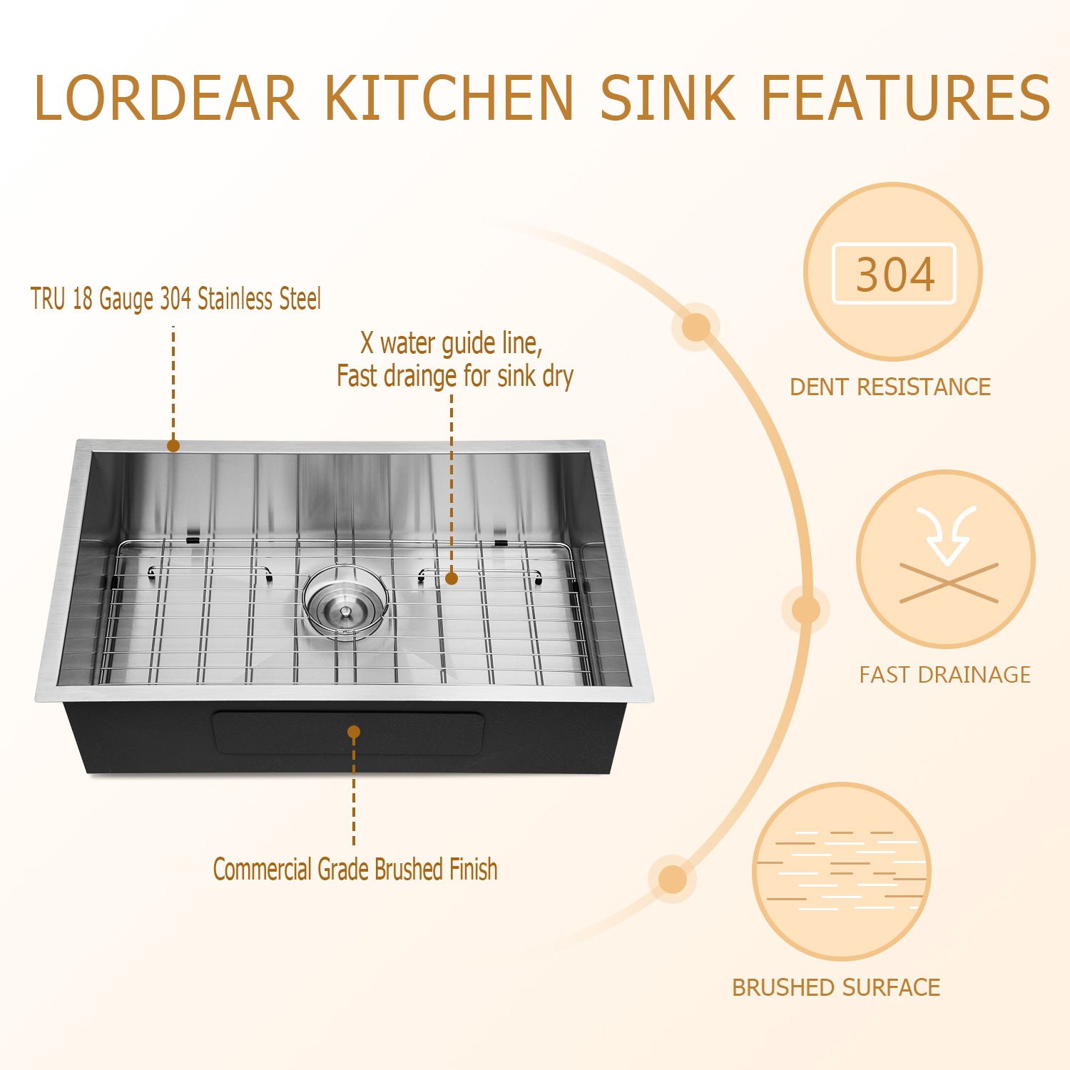 Lordear 30" Stainless Steel Undermount Single Bowl Kitchen Sink  from Lordear